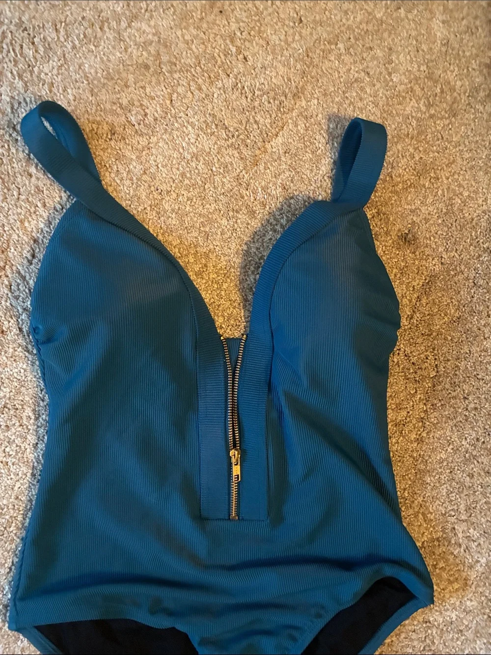 Ladies Medium Teal One-Piece Swimsuit with Front Zip